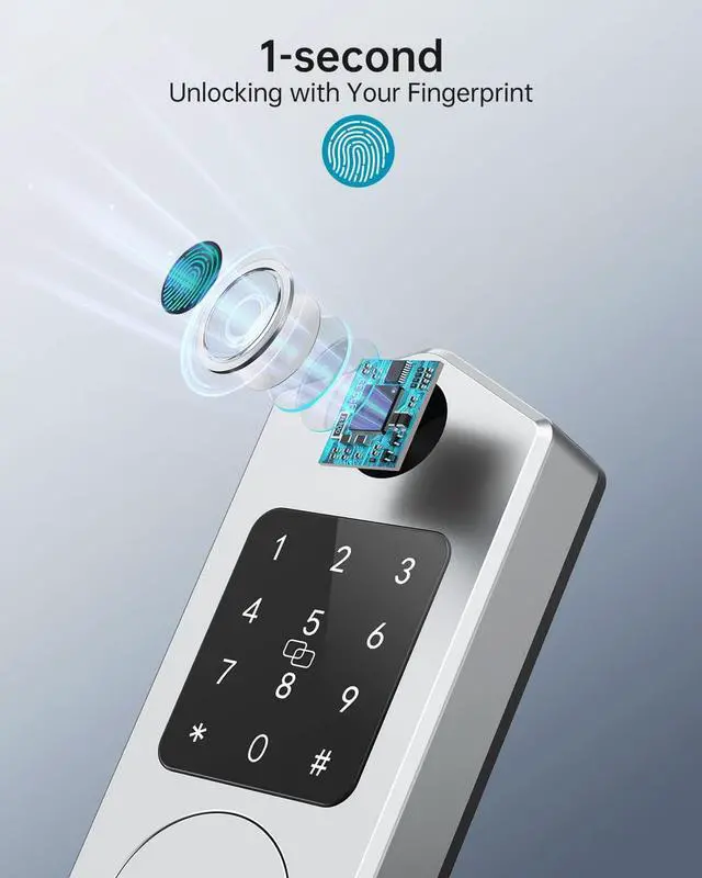 Alt view image 5 of 7 - Smart Lock, HEANTLE Fingerprint Digital Door Locks Keyless Entry for Front Door with Touchscreen Keypads and IC Fob Biometric Bluetooth Deadbolt App Control Works with Alexa, Google Assistant Silver