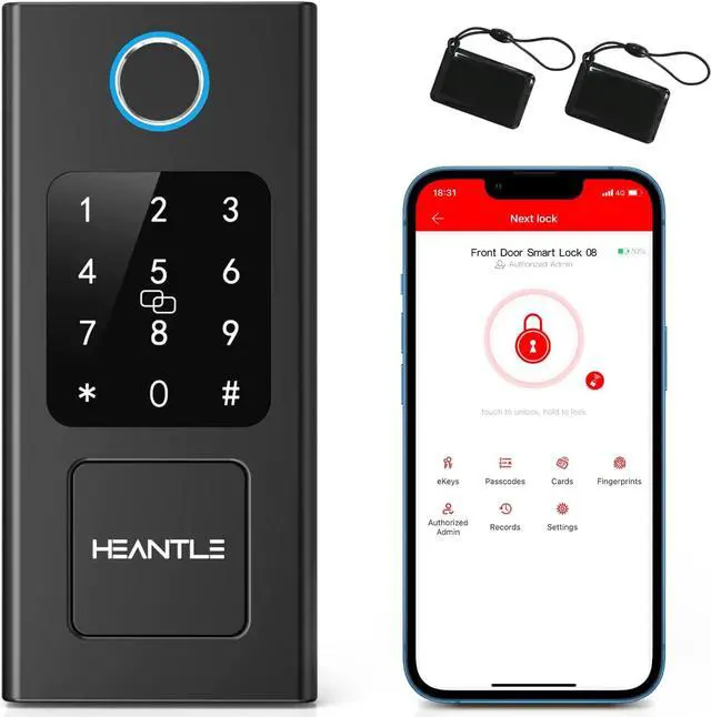 Main image of Smart Locks for Front Door,HEANTLE Fingerprint Keyless Entry Deadbolt Locks with Touchscreen Keypad,Electronic Bluetooth Digital Door Lock for Home Access with Free APP,Fob Key, Codes, Auto Lock Black