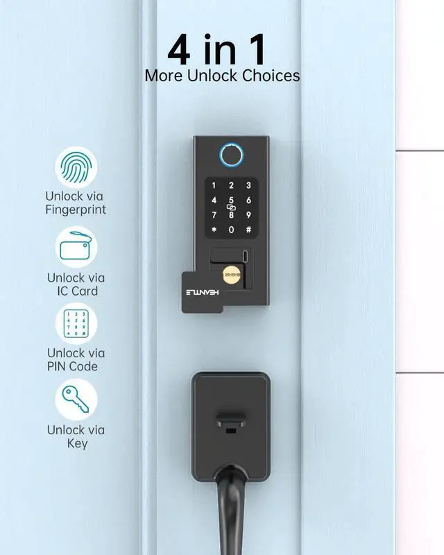 Alt view image 3 of 7 - Smart Locks for Front Door,HEANTLE Fingerprint Keyless Entry Deadbolt Locks with Touchscreen Keypad,Electronic Bluetooth Digital Door Lock for Home Access with Free APP,Fob Key, Codes, Auto Lock Black