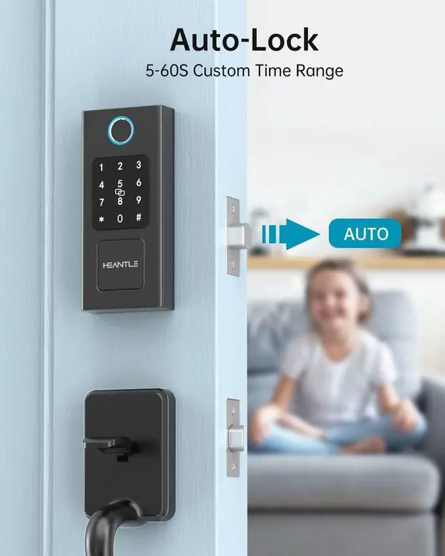 Alt view image 5 of 7 - Smart Locks for Front Door,HEANTLE Fingerprint Keyless Entry Deadbolt Locks with Touchscreen Keypad,Electronic Bluetooth Digital Door Lock for Home Access with Free APP,Fob Key, Codes, Auto Lock Black