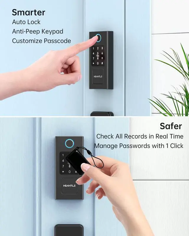 Alt view image 6 of 7 - Smart Locks for Front Door,HEANTLE Fingerprint Keyless Entry Deadbolt Locks with Touchscreen Keypad,Electronic Bluetooth Digital Door Lock for Home Access with Free APP,Fob Key, Codes, Auto Lock Black