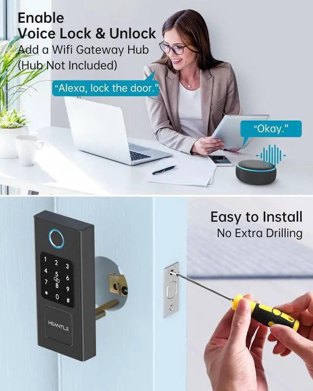 Alt view image 7 of 7 - Smart Locks for Front Door,HEANTLE Fingerprint Keyless Entry Deadbolt Locks with Touchscreen Keypad,Electronic Bluetooth Digital Door Lock for Home Access with Free APP,Fob Key, Codes, Auto Lock Black