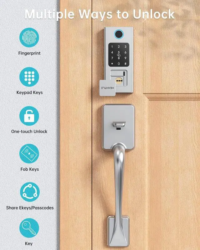Alt view image 3 of 7 - Smart Lock, HEANTLE Keyless Entry Door Lock Fingerprint Electronic Deadbolt Digital Bluetooth Biometric Door Locks with Keypads Smart Locks for Front Door, Auto Door Lock Work with App Silver