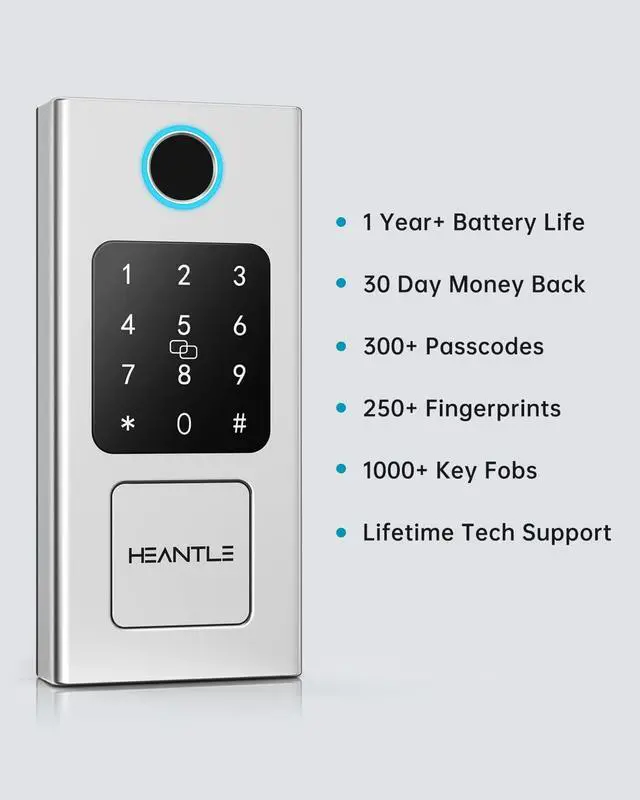 Alt view image 4 of 7 - Smart Lock, HEANTLE Keyless Entry Door Lock Fingerprint Electronic Deadbolt Digital Bluetooth Biometric Door Locks with Keypads Smart Locks for Front Door, Auto Door Lock Work with App Silver