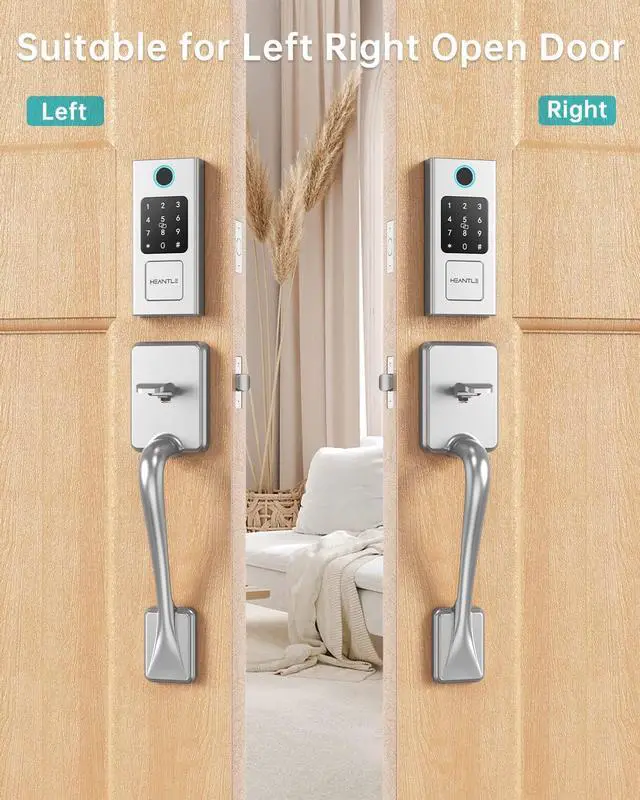 Alt view image 5 of 7 - Smart Lock, HEANTLE Keyless Entry Door Lock Fingerprint Electronic Deadbolt Digital Bluetooth Biometric Door Locks with Keypads Smart Locks for Front Door, Auto Door Lock Work with App Silver