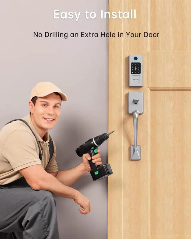 Alt view image 6 of 7 - Smart Lock, HEANTLE Keyless Entry Door Lock Fingerprint Electronic Deadbolt Digital Bluetooth Biometric Door Locks with Keypads Smart Locks for Front Door, Auto Door Lock Work with App Silver
