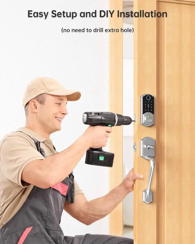 Alt view image 6 of 7 - WiFi Door Lock, SMONET Keyless Entry Door Lock, Fingerprint Smart Door Lock with Keypad, Electronic Deadbolt Door Lock for Wooden Doors, Compatible with Alexa and Google Home, Auto Lock, Ekey, FOB