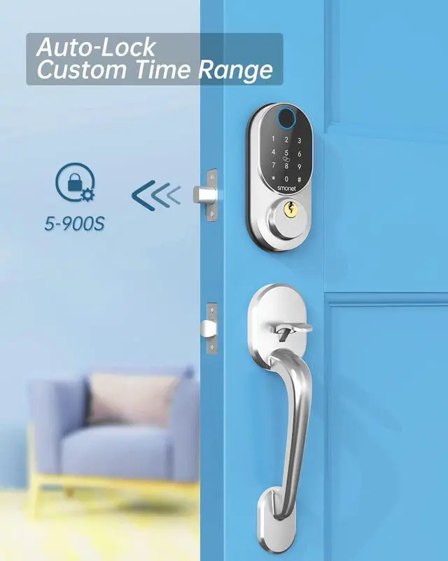 Alt view image 5 of 7 - Fingerprint keypad Door Lock with Handle, SMONET Keyless Entry Front Door Handle Set with Deadbolt Auto Lock,Electronic Biometric Digital Locks with Code,Fobs,Key,Security Home Combination Lock
