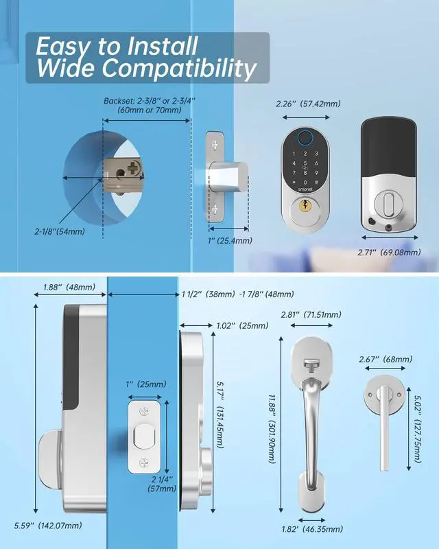 Alt view image 6 of 7 - Fingerprint keypad Door Lock with Handle, SMONET Keyless Entry Front Door Handle Set with Deadbolt Auto Lock,Electronic Biometric Digital Locks with Code,Fobs,Key,Security Home Combination Lock
