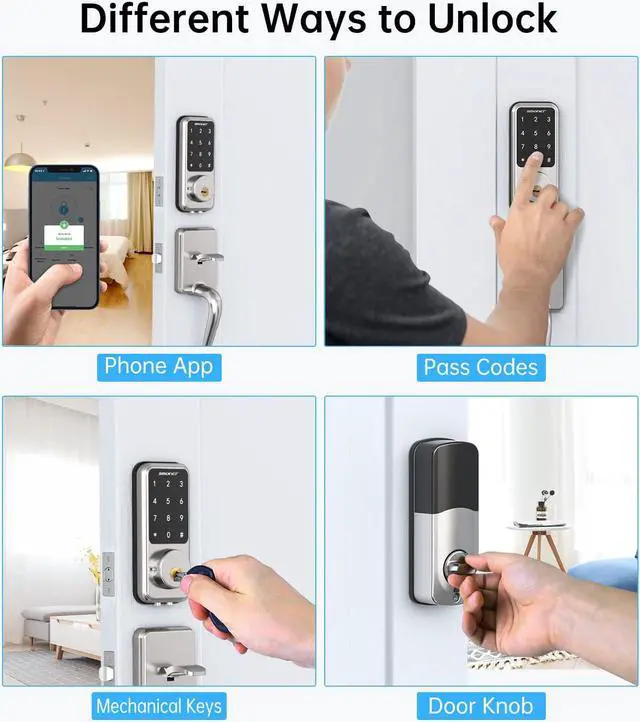Alt view image 6 of 7 - Smart Lock SMONET Keyless Entry Door Lock - Remote Lock/Unlock, Voice Control, Touchscreen Keypad Deadbolt, Bluetooth Connectivity, Code Access, Easy Installation for Home and Office Security