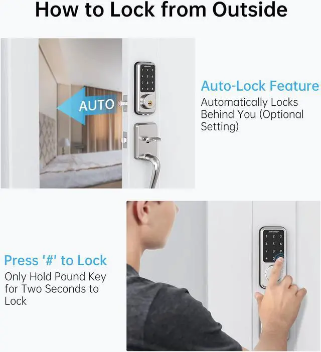 Alt view image 7 of 7 - Smart Lock SMONET Keyless Entry Door Lock - Remote Lock/Unlock, Voice Control, Touchscreen Keypad Deadbolt, Bluetooth Connectivity, Code Access, Easy Installation for Home and Office Security