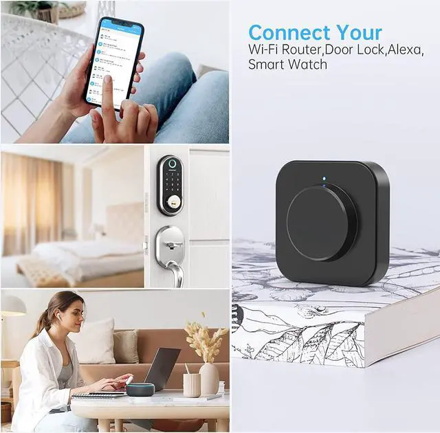 Alt view image 3 of 7 - SMONET Smart Lock Wi-Fi Gateway, G2 Gateway Wi-Fi Bridge Remote Control Keyless Entry Door Lock, Smart Hub Work with Alexa, Google Home Voice Control for Homes and Hotel
