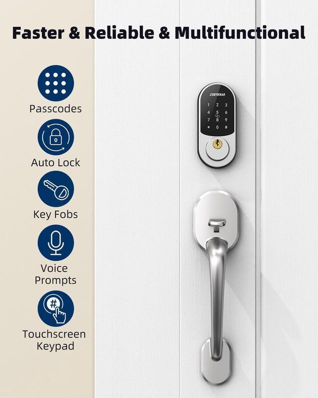 Keyless Entry Door Lock, Zomnua Smart Door Lock with Keypads Smart Locks  for Front Door Electronic Digital Deadbolt Lock with Auto Lock Anti-Peeking  Password Easy Installation for Home Hotel SILVER