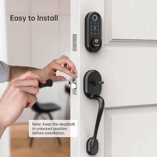 Alt view image 6 of 7 - Smart Locks for Front Door, SMONET Front Door Lock Set Keyless Entry with Handle, Bluetooth Electronic Fingerprint Deadbolt Digital Keypad Door Lock Auto Lock Work with Alexa, Easy to Install