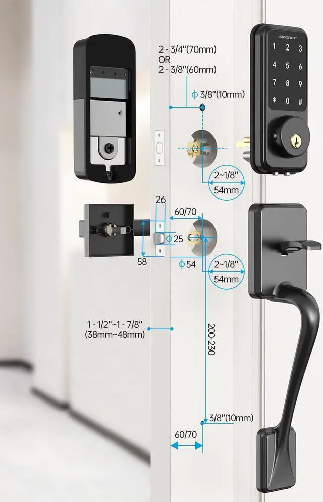 Alt view image 4 of 7 - Smart Front Door Lock Set, SMONET Keyless Entry Door Lock Deadbolt with Handle Electronic Keypad Deadbolt with Handle Digital Door Lock Smart Door Lock with Bluetooth Smart Deadbolt Lock