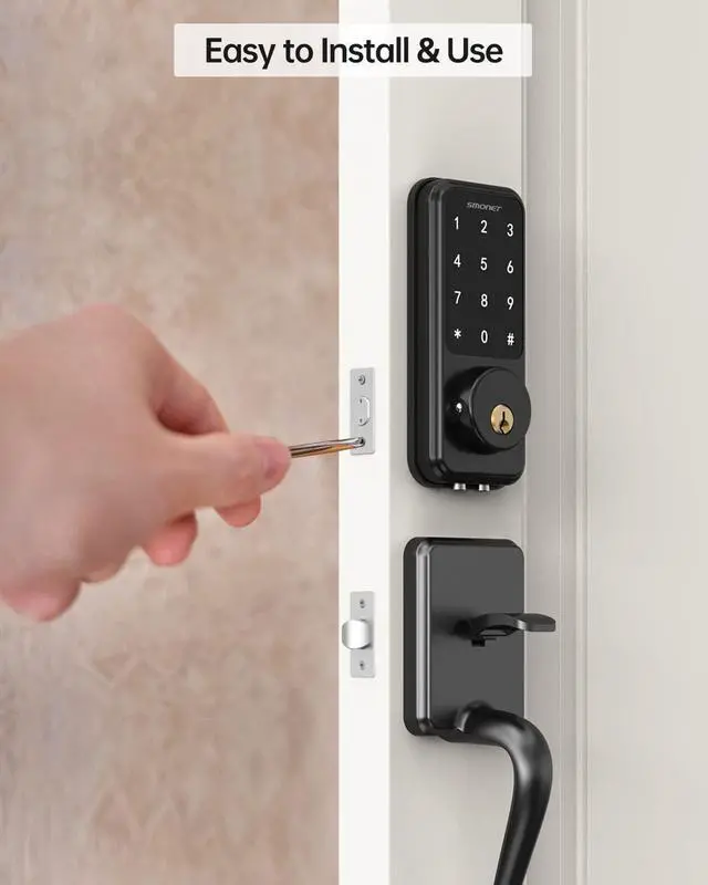 Alt view image 5 of 7 - Smart Front Door Lock Set, SMONET Keyless Entry Door Lock Deadbolt with Handle Electronic Keypad Deadbolt with Handle Digital Door Lock Smart Door Lock with Bluetooth Smart Deadbolt Lock