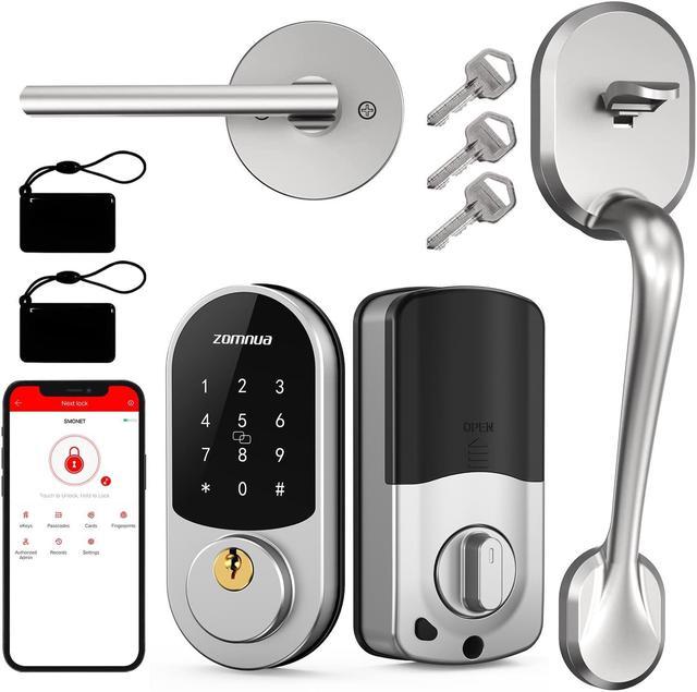 Keyless Entry Door Lock, Zomnua Electronic Keypad Deadbolt Front Door Handle  Sets Smart Door Lock with Lever Digital Bluetooth Touchscreen with Auto Lock  Easy Installation for Home Hotel Office SILVER