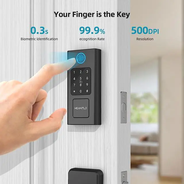 Alt view image 3 of 7 - Smart Lock Front Door, HEANTLE Smart Door Lock Set, Electronic Keypad Smart Fingerprint Deadbolt Lock, Keyless Entry Door Lock with Handle, Digital Lock Alexa/Bluetooth APP/Keyfob/Auto Lock Black