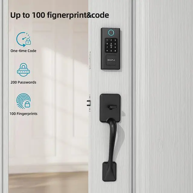 Alt view image 4 of 7 - Smart Lock Front Door, HEANTLE Smart Door Lock Set, Electronic Keypad Smart Fingerprint Deadbolt Lock, Keyless Entry Door Lock with Handle, Digital Lock Alexa/Bluetooth APP/Keyfob/Auto Lock Black