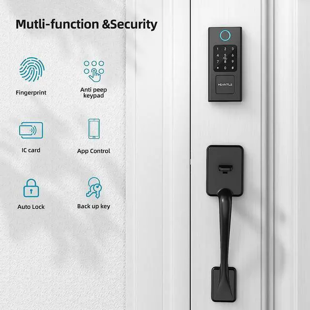 Alt view image 2 of 7 - Smart Lock Front Door, HEANTLE Smart Door Lock Set, Electronic Keypad Smart Fingerprint Deadbolt Lock, Keyless Entry Door Lock with Handle, Digital Lock Alexa/Bluetooth APP/Keyfob/Auto Lock Black