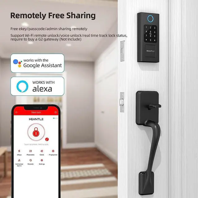 Alt view image 6 of 7 - Smart Lock Front Door, HEANTLE Smart Door Lock Set, Electronic Keypad Smart Fingerprint Deadbolt Lock, Keyless Entry Door Lock with Handle, Digital Lock Alexa/Bluetooth APP/Keyfob/Auto Lock Black
