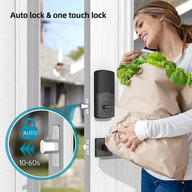 Alt view image 5 of 7 - Smart Lock Front Door, HEANTLE Smart Door Lock Set, Electronic Keypad Smart Fingerprint Deadbolt Lock, Keyless Entry Door Lock with Handle, Digital Lock Alexa/Bluetooth APP/Keyfob/Auto Lock Black