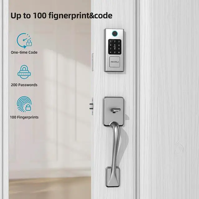 Alt view image 4 of 7 - Keyless Entry Door Lock with Handle, HEANTLE Smart Front Door Lock Set, Electronic Keypad Smart Fingerprint Deadbolt Lock, Alexa Smart Door Lock, Digital Lock Bluetooth APP/Fobs Auto Lock Silver