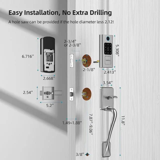 Alt view image 7 of 7 - Keyless Entry Door Lock with Handle, HEANTLE Smart Front Door Lock Set, Electronic Keypad Smart Fingerprint Deadbolt Lock, Alexa Smart Door Lock, Digital Lock Bluetooth APP/Fobs Auto Lock Silver