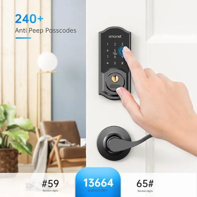 Alt view image 6 of 7 - Keyless Entry Door Lock with Handle Set,Smart Bluetooth Locks for Front Door,Auto Lock,Digital Wireless Deadbolt with App,Key Fobs,Code,Keys for Apartment,Home,Office,Airbnb,Black