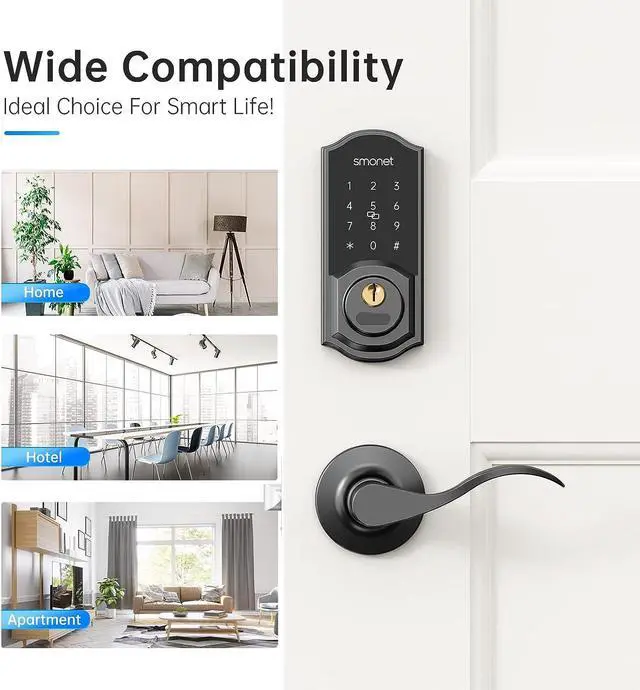 Alt view image 7 of 7 - Keyless Entry Door Lock with Handle Set,Smart Bluetooth Locks for Front Door,Auto Lock,Digital Wireless Deadbolt with App,Key Fobs,Code,Keys for Apartment,Home,Office,Airbnb,Black