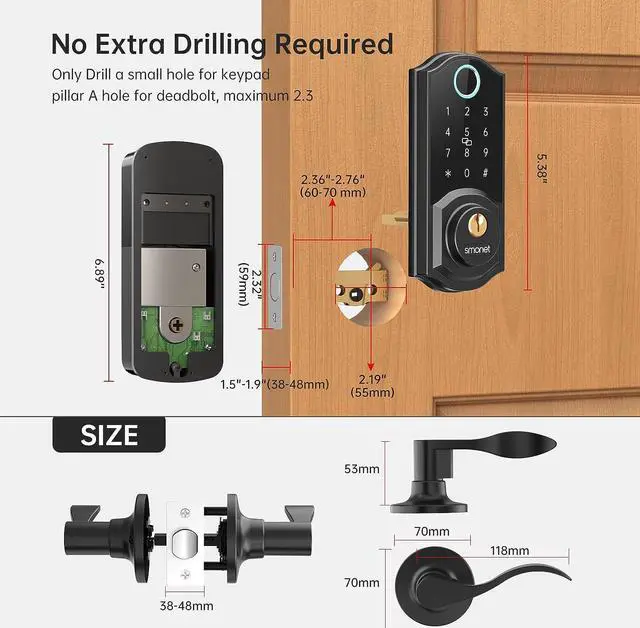 Alt view image 6 of 7 - Smart Lock, Keyless Entry Door Lock for Front Door, Smart Deadbolt Digital Keypad Electronic Bluetooth with Biometric Fingerprint Keys Fobs Auto Lock, Smartphone APP Control for Home