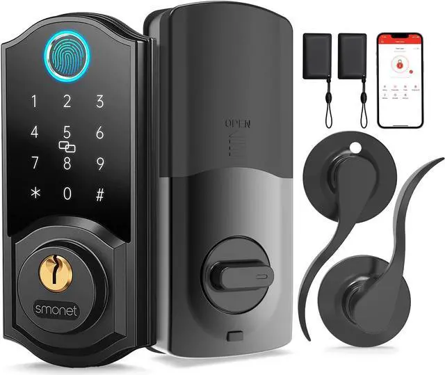 Alt view image 2 of 7 - Smart Lock, Keyless Entry Door Lock for Front Door, Smart Deadbolt Digital Keypad Electronic Bluetooth with Biometric Fingerprint Keys Fobs Auto Lock, Smartphone APP Control for Home