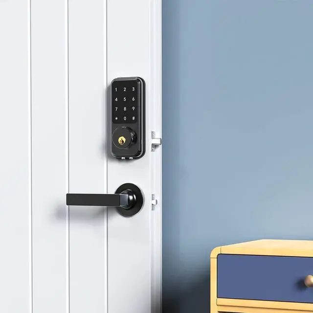 Alt view image 7 of 7 - Smart Front Door Lock Set - Smart Lock Keyless Entry Door Lock with Touchscreen Keypads Bluetooth Electronic Deadbolt Lock with Lever Handles with App,Keys,Key Fobs for Apartment Office,Airbnb,House