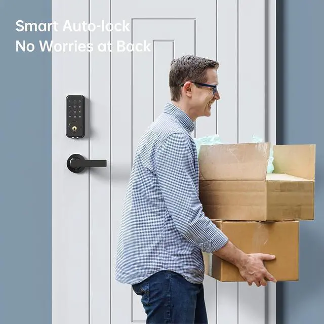 Alt view image 4 of 7 - Smart Front Door Lock Set - Smart Lock Keyless Entry Door Lock with Touchscreen Keypads Bluetooth Electronic Deadbolt Lock with Lever Handles with App,Keys,Key Fobs for Apartment Office,Airbnb,House