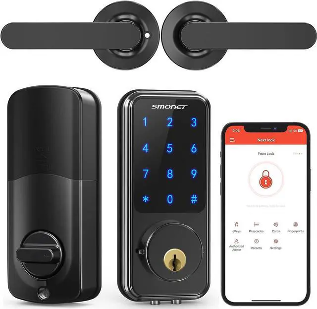 Alt view image 2 of 7 - Smart Front Door Lock Set - Smart Lock Keyless Entry Door Lock with Touchscreen Keypads Bluetooth Electronic Deadbolt Lock with Lever Handles with App,Keys,Key Fobs for Apartment Office,Airbnb,House