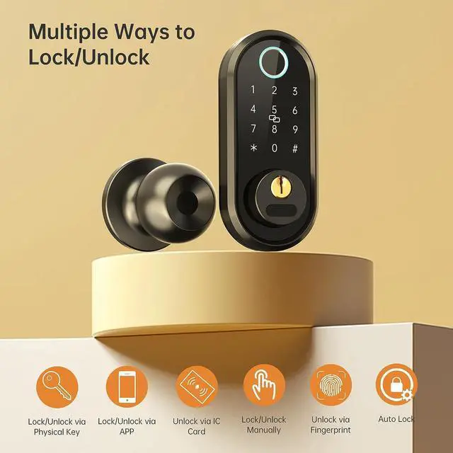 Alt view image 3 of 7 - Keyless Entry Door Lock with Handle - Smart Deadbolt Electronic Keypad Door Knob Set for Front Door Auto Lock Digital Biometric Fingerprint Smartphone App Control Key Fob smartlock Exterior