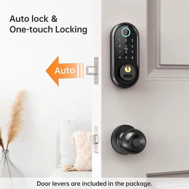 Alt view image 5 of 7 - Keyless Entry Door Lock with Handle - Smart Deadbolt Electronic Keypad Door Knob Set for Front Door Auto Lock Digital Biometric Fingerprint Smartphone App Control Key Fob smartlock Exterior