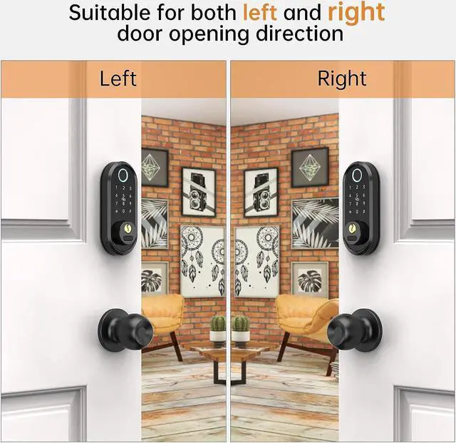 Alt view image 4 of 7 - Keyless Entry Door Lock with Handle - Smart Deadbolt Electronic Keypad Door Knob Set for Front Door Auto Lock Digital Biometric Fingerprint Smartphone App Control Key Fob smartlock Exterior