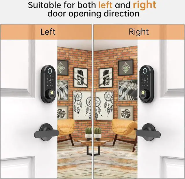 Alt view image 4 of 7 - Smart Deadbolt, Keyless Entry Door Lock with Handle Set for Front Door - Biometrics Fingerprint Electronic Bluetooth Digital Keypads Auto Lock Fobs, Smartlock Code Door Lever for Exterior