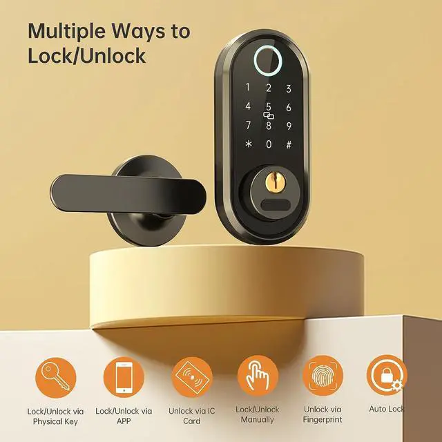 Alt view image 3 of 7 - Smart Deadbolt, Keyless Entry Door Lock with Handle Set for Front Door - Biometrics Fingerprint Electronic Bluetooth Digital Keypads Auto Lock Fobs, Smartlock Code Door Lever for Exterior