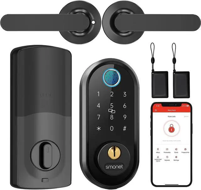 Main image of Smart Deadbolt, Keyless Entry Door Lock with Handle Set for Front Door - Biometrics Fingerprint Electronic Bluetooth Digital Keypads Auto Lock Fobs, Smartlock Code Door Lever for Exterior