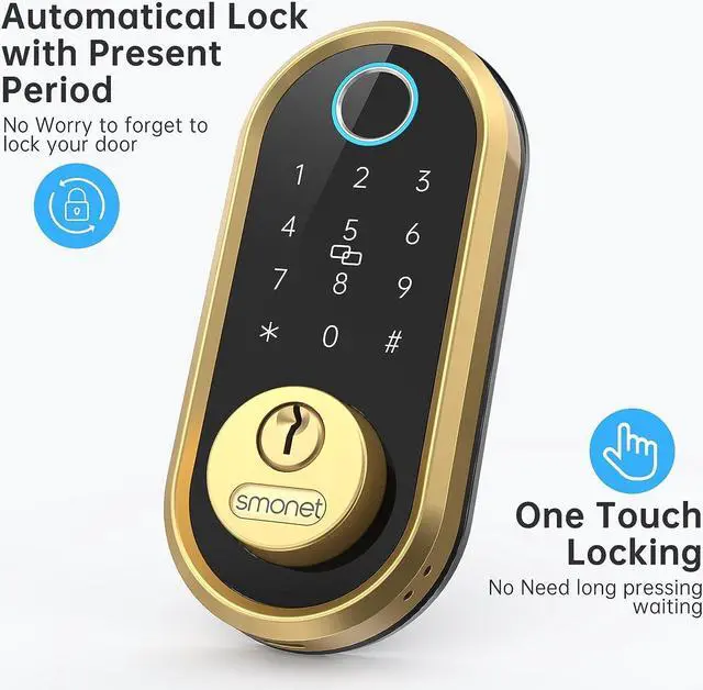 Alt view image 4 of 7 - Smart Lock SMONET Bluetooth Keyless Entry Keypad Smart Deadbolt-Fingerprint Electronic Deadbolt Door Lock-App Control, Remote Ekeys Sharing, Free App Monitoring Easy to Install for Homes and Hotel