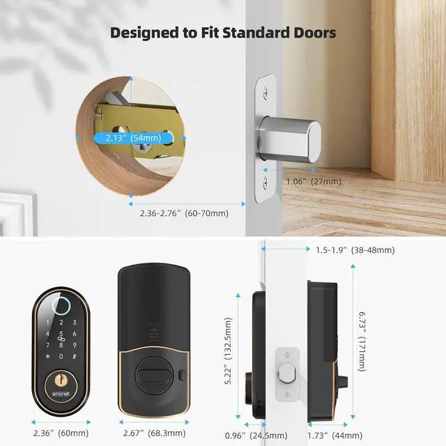 Alt view image 7 of 7 - Smart Lock Front Door - SMONET 7 in 1 Fingerprint Keyless Entry Door Lock Deadbolt Digital Lock with App Control Electronic Keypad IC Fobs Biometric Bluetooth Locks Works with Alexa Oil Rubbed Bronze