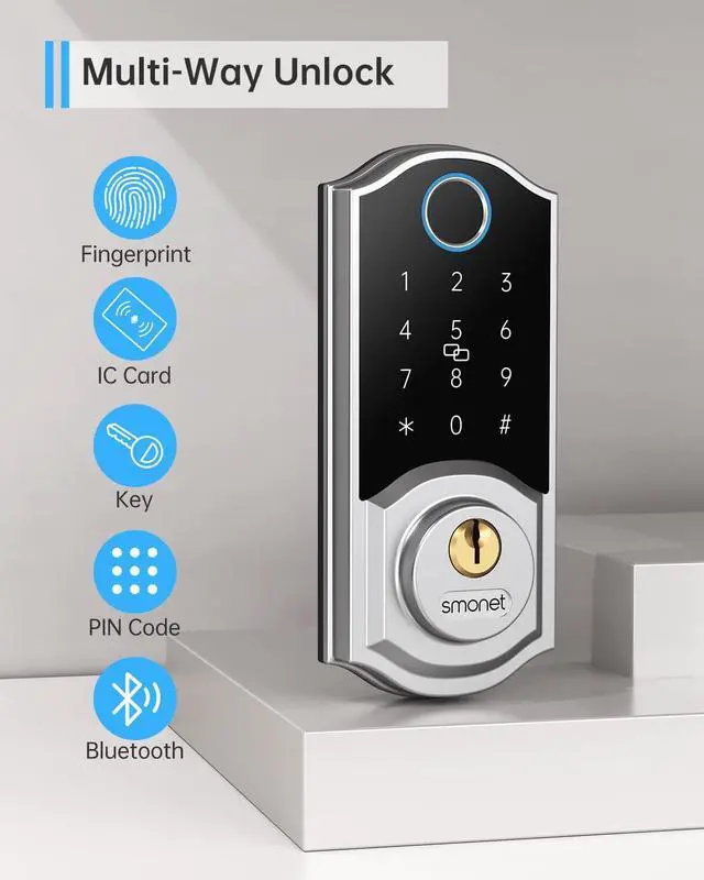 Alt view image 2 of 7 - Smart Lock, SMONET Keyless Entry Door Lock, Fingerprint Door Lock Smart Deadbolt Door Lock with Keypad-Bluetooth Keyless Entry Keypad, Smart Deadbolt Biometrics, Auto Lock, IC Card, Passcode for House