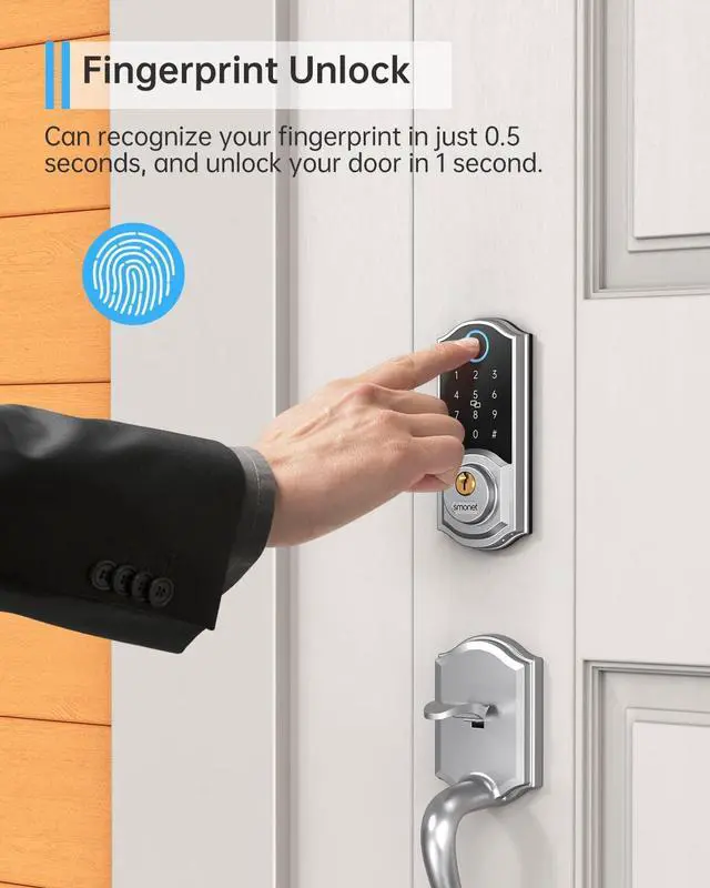 Alt view image 3 of 7 - Smart Lock, SMONET Keyless Entry Door Lock, Fingerprint Door Lock Smart Deadbolt Door Lock with Keypad-Bluetooth Keyless Entry Keypad, Smart Deadbolt Biometrics, Auto Lock, IC Card, Passcode for House