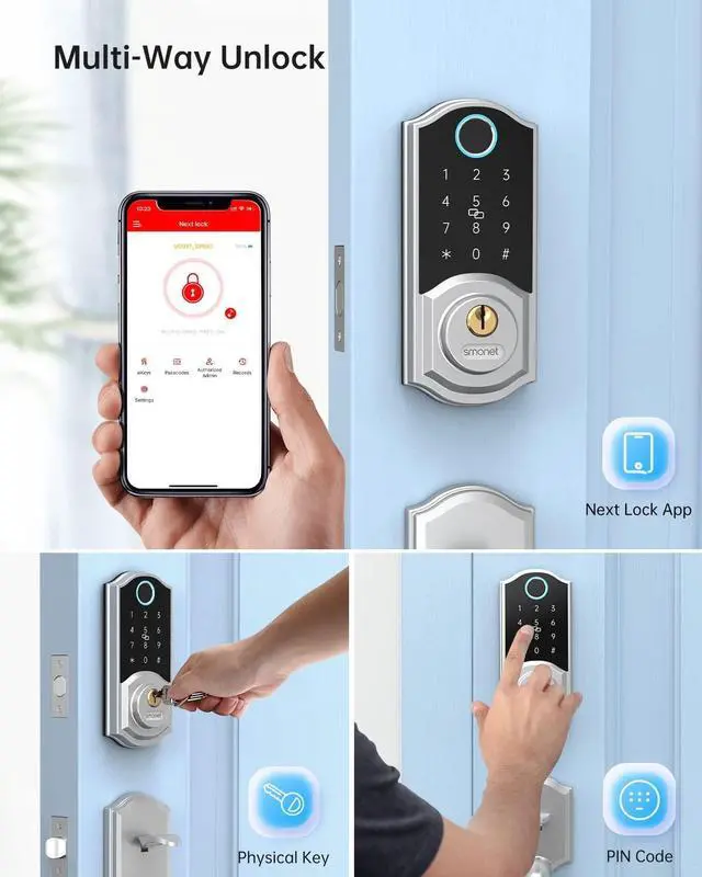 Alt view image 5 of 7 - Smart Lock, SMONET Keyless Entry Door Lock, Fingerprint Door Lock Smart Deadbolt Door Lock with Keypad-Bluetooth Keyless Entry Keypad, Smart Deadbolt Biometrics, Auto Lock, IC Card, Passcode for House