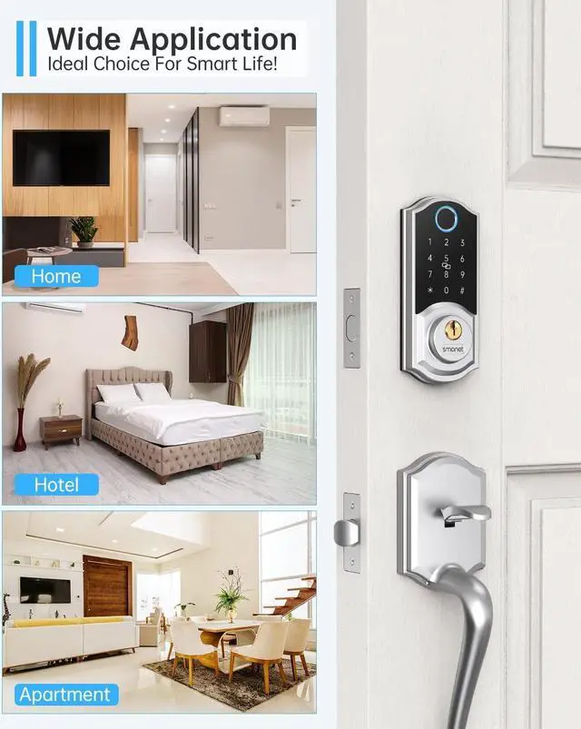 Alt view image 6 of 7 - Smart Lock, SMONET Keyless Entry Door Lock, Fingerprint Door Lock Smart Deadbolt Door Lock with Keypad-Bluetooth Keyless Entry Keypad, Smart Deadbolt Biometrics, Auto Lock, IC Card, Passcode for House