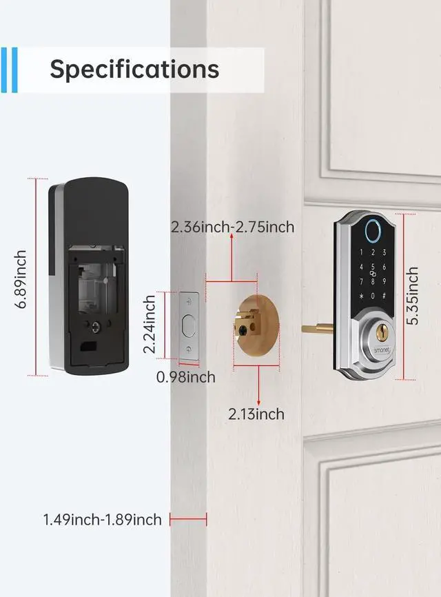 Alt view image 7 of 7 - Smart Lock, SMONET Keyless Entry Door Lock, Fingerprint Door Lock Smart Deadbolt Door Lock with Keypad-Bluetooth Keyless Entry Keypad, Smart Deadbolt Biometrics, Auto Lock, IC Card, Passcode for House