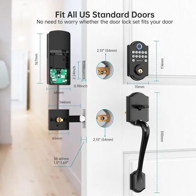 Alt view image 7 of 7 - Front Door Lock Set, HEANTLE Keyless Entry Door Locks with Keypads, Smart Locks for Front Door with Handle, Electronic Fingerprint Digital Deadbolt, Auto Lock, Customized Passcode for Home, Apartment
