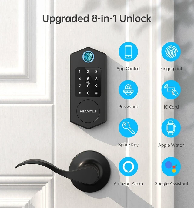 HEANTLE Smart Front Door Lock Set, 8-in-1 Fingerprint Keyless Entry ...